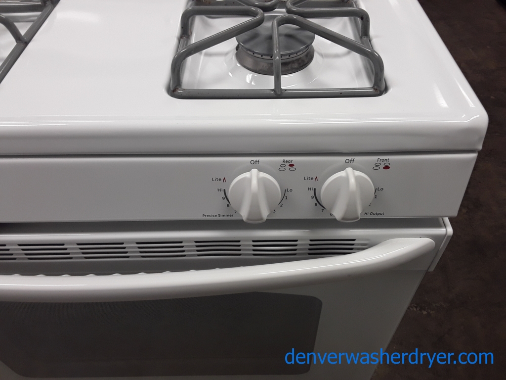 White GE Range, GAS, 4 Burners, Self-Cleaning, Storage Drawer, 30″ Wide, Quality Refurbished, 1-Year Warranty!