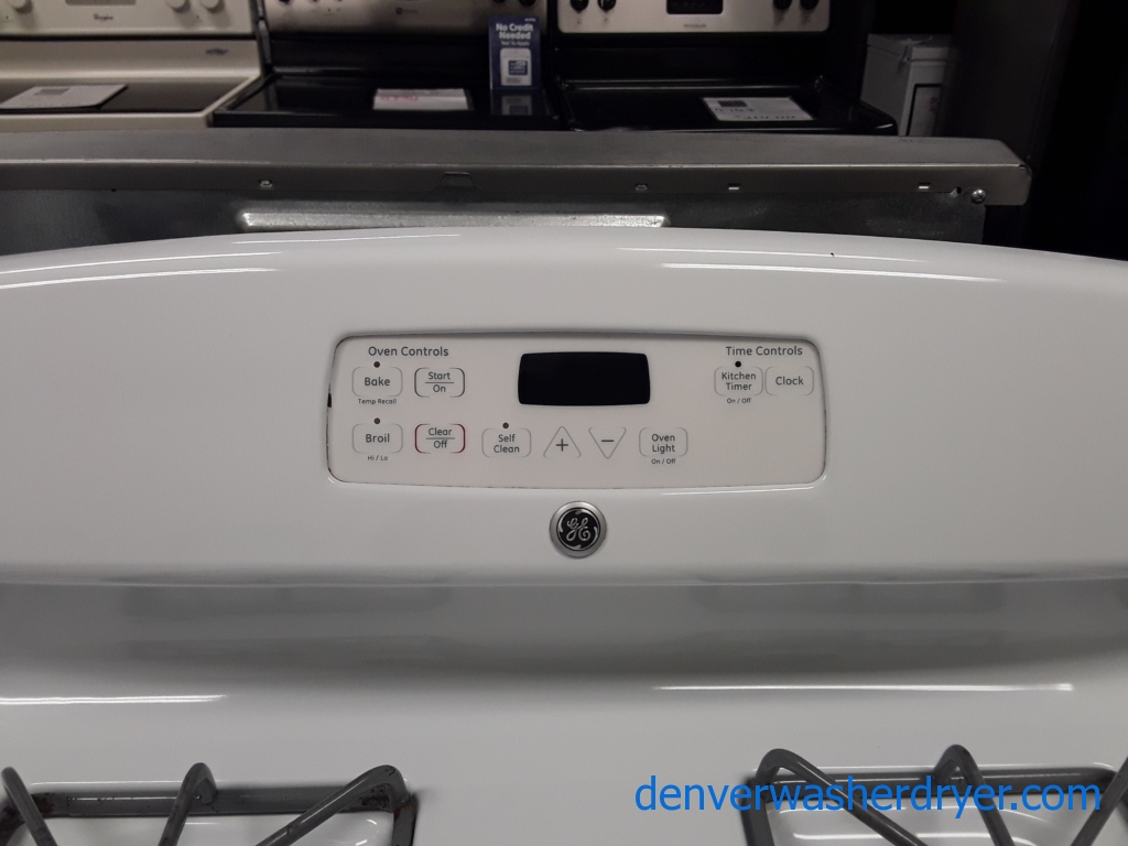 White GE Range, GAS, 4 Burners, Self-Cleaning, Storage Drawer, 30″ Wide, Quality Refurbished, 1-Year Warranty!