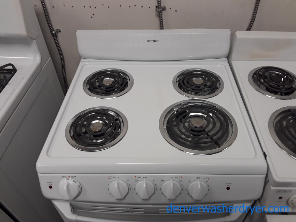 New Hotpoint 24″ Range, Insiginia 14 cu. ft. Chest Freezer, Magic Chef Bottom-Mount Refrigerator