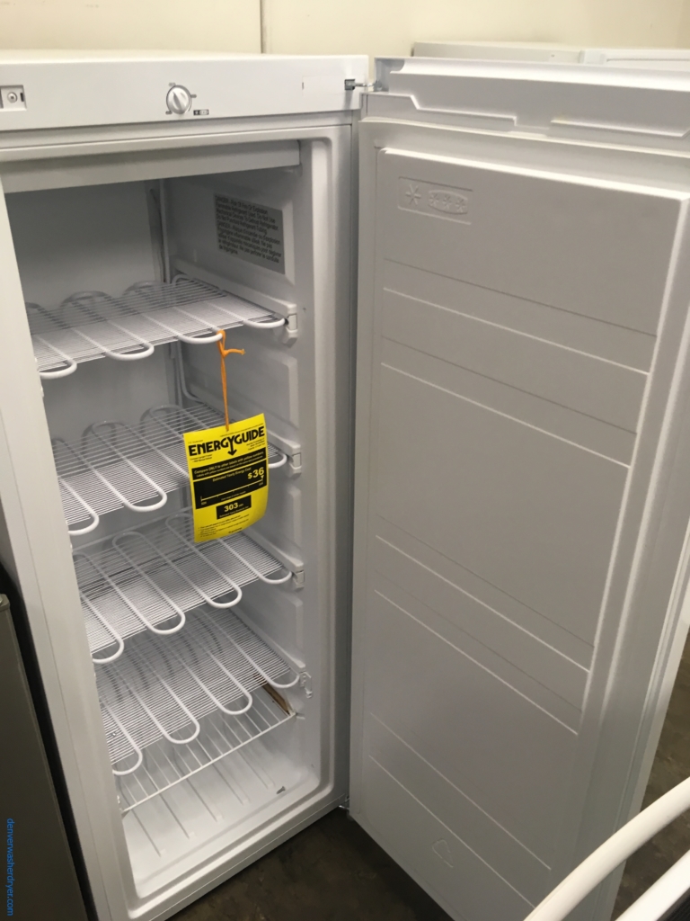 NEW! Insignia Upright White Freezer, 5 Built-In Shelves, 5.3 Cu.Ft. Capacity, Reversible Door Swing, 22″ Wide, 1-Year Warranty!