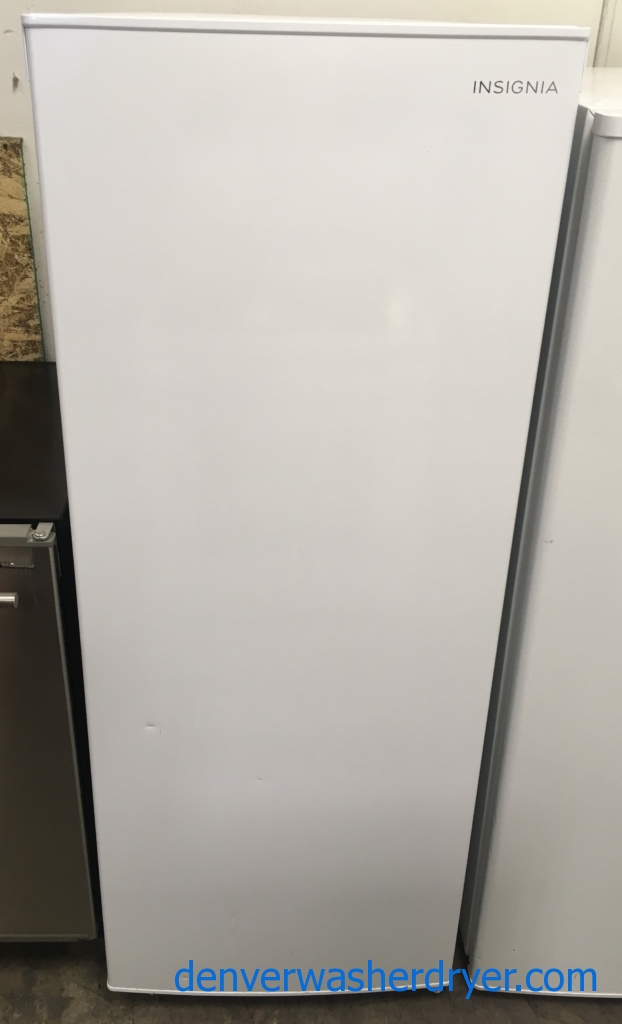 NEW! Insignia Upright White Freezer, 5 Built-In Shelves, 5.3 Cu.Ft. Capacity, Reversible Door Swing, 22″ Wide, 1-Year Warranty!