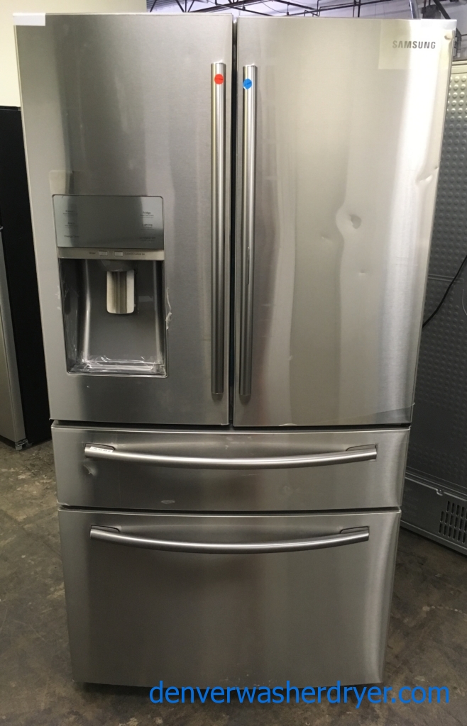 NEW Scratch and Dent! SAMSUNG Stainless 4-Door French-Door Refrigerator, Food Showcase Door, FlexZone Feature, 27.8 Cu.Ft. Capacity, 1-Year Warranty