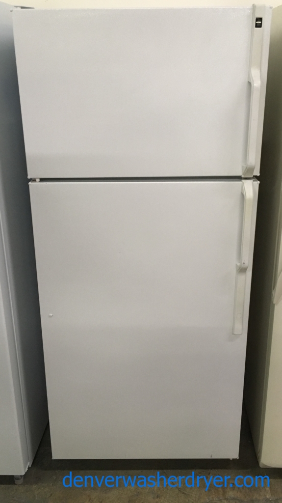 Hotpoint Top-Mount Refrigerator, Textured White, 16.6 Cu.Ft. Capacity, Glass Shelves, 28″ Wide, Quality Refurbished, 1-Year Warranty!