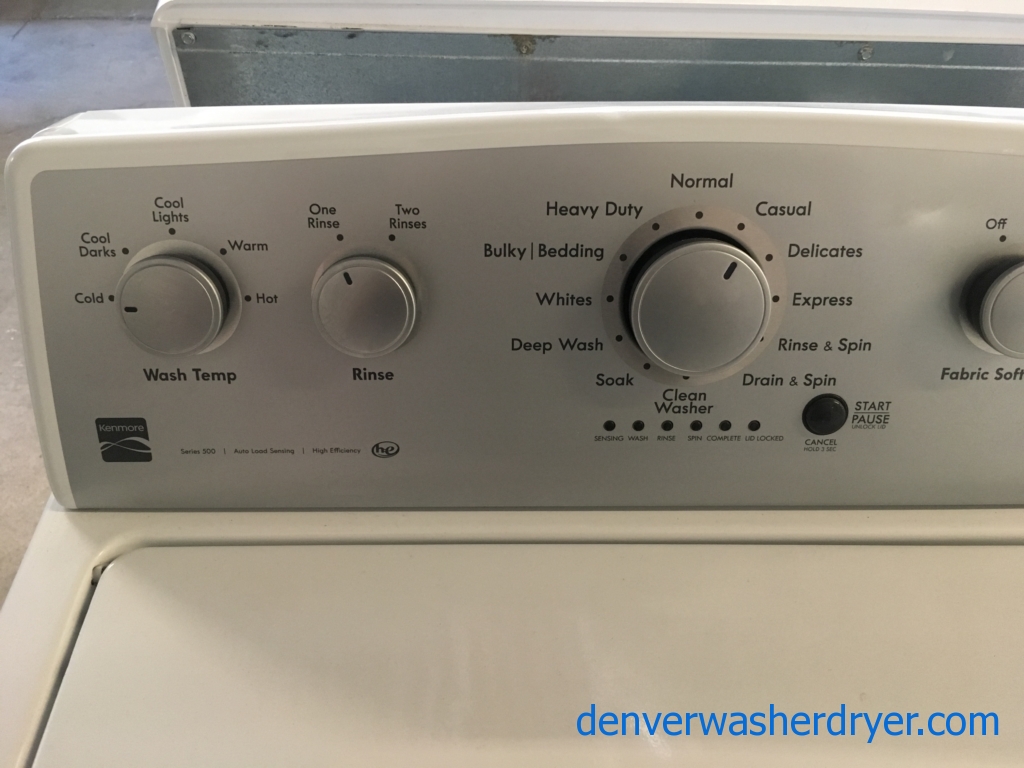 Lovely Kenmore 500 Series Set, HE, Electric, Wash-Plate Style, Auto-Load Sensing, Wrinkle Guard Option, Stain Boost, Quality Refurbished, 1-Year Warranty!