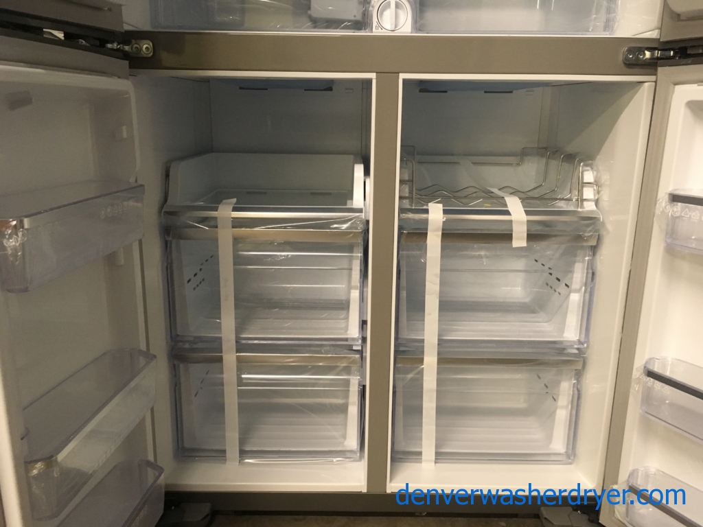 NEW!! SAMSUNG French-4 Door Refrigerator, Stainless, FlexZone, Food Showcase, Wine Rack, LED Lighting, Counter Depth, 1-Year Warranty!