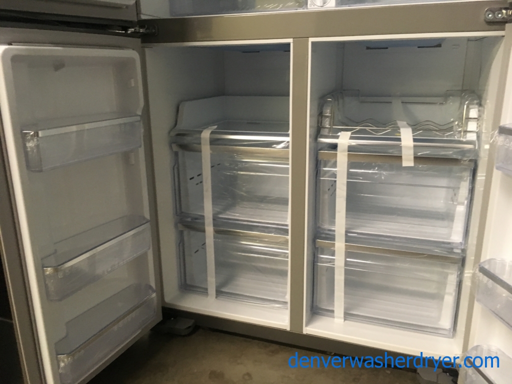 NEW!! SAMSUNG French-4 Door Refrigerator, Stainless, FlexZone, Food Showcase, Wine Rack, LED Lighting, Counter Depth, 1-Year Warranty!