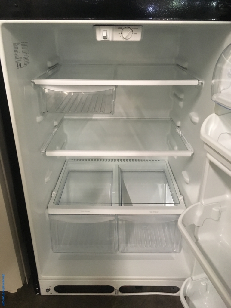 Lightly Used Frigidaire Refrigerator, Top-Mount, Textured Black, 20.4 Cu.Ft. Capacity, 30″ Wide, Glass Shelves, Quality Refurbished, 1-Year Warranty!