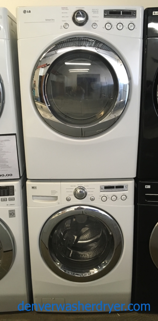 LG Front-Load Set, White, HE, 220V, Sanitary and Stain Cycles, Customizable Programs, Energy-Star Rated, Sensor Dry, Quality Refurbished, 1-Year Warranty!