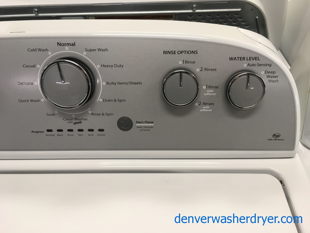 Lightly Used Whirlpool Top-Load Washer, Agitator, HE, Auto-Load Sensing, 3.5 Cu.Ft. Capacity, 28″ Wide, Quality Refurbished, 30-Day Warranty!