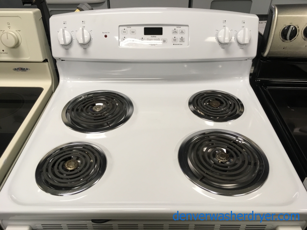 GE White Free-Standing Range, 4 Coil Burners, Self-Cleaning, Storage Drawer, 5.0 Cu.Ft. Capacity, Quality Refurbished, 1-Year Warranty!