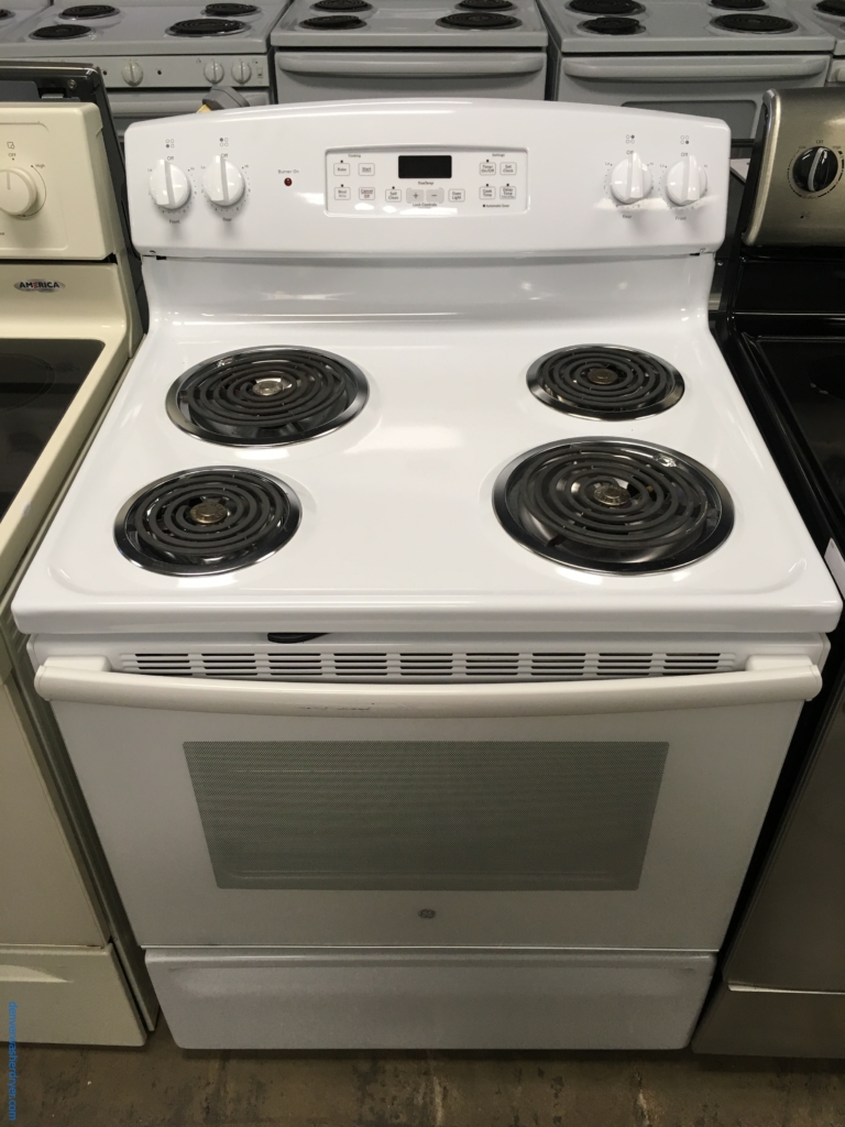GE White Free-Standing Range, 4 Coil Burners, Self-Cleaning, Storage Drawer, 5.0 Cu.Ft. Capacity, Quality Refurbished, 1-Year Warranty!