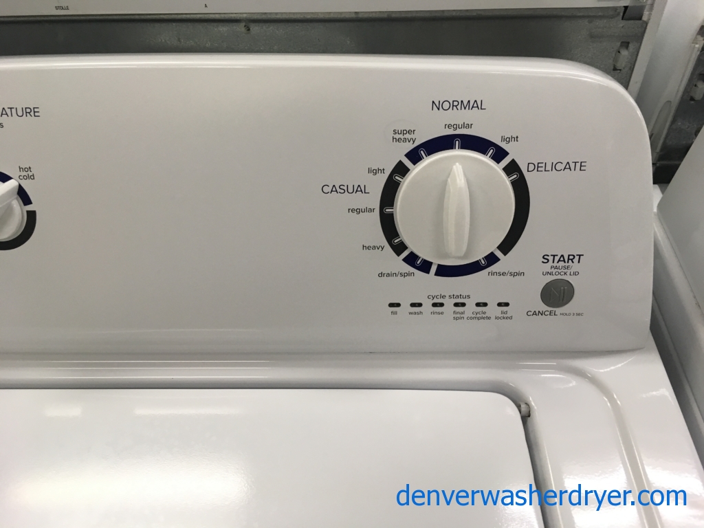 Lightly Used Amana Top-Load Washer, GE White Glass Top Range, Brand New Amana White Top Mount Refrigerator, Quality Refurbished, 1-Year Warranty!