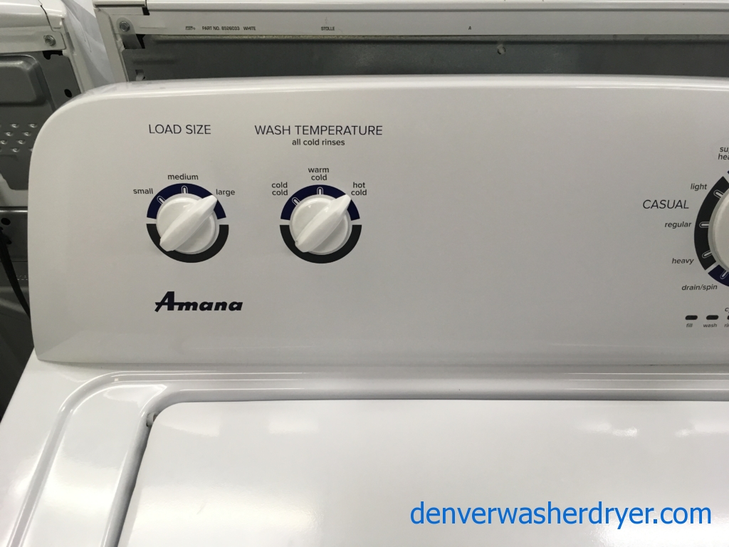 Lightly Used Amana Top-Load Washer, GE White Glass Top Range, Brand New Amana White Top Mount Refrigerator, Quality Refurbished, 1-Year Warranty!