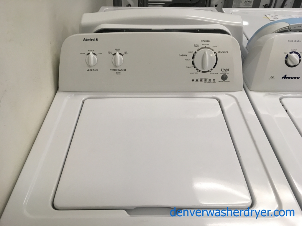 Admiral Top-Load Washer, Agitator, 3.6 Cu.Ft. Capacity, Adjust Load Size, 27″ Wide, Quality Refutbished, 1-Year Warranty!