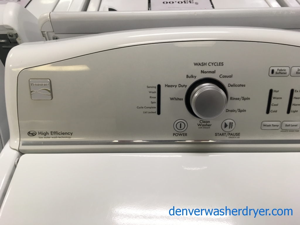Kemore HE Top-Load Washer, Auto-Load Sensing, Wash-Plate Style, Energy-Star Rated, Extra-Rinse Option, Quality Refurbished, 1-Year Warranty!