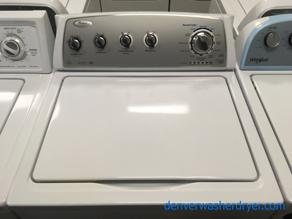 Top-Load Whirlpool Washer, HE, 3.6 Cu.Ft. Capacity, Wash-Plate Style, EcoBOOST Option, 28″ Wide, Quality Refurbished, 1-Year Warranty!