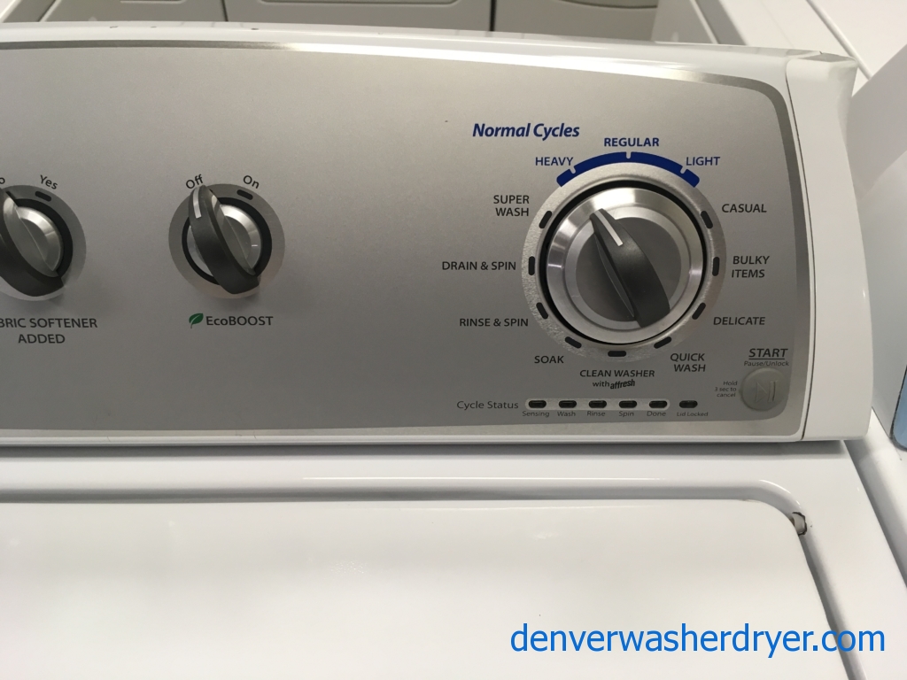 Top-Load Whirlpool Washer, HE, 3.6 Cu.Ft. Capacity, Wash-Plate Style, EcoBOOST Option, 28″ Wide, Quality Refurbished, 1-Year Warranty!