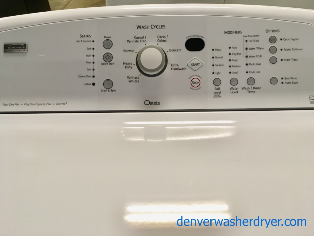 Beautifully Refurbished Kenmore Elite Oasis, King Plus Capacity, Top Load Washer and Dryer Set with 1-Year Warranty