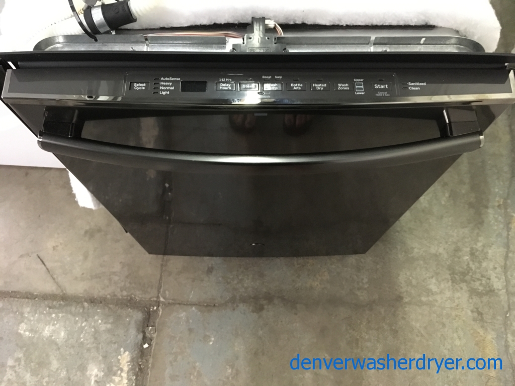 GE Black Stainless Dishwasher, Stainless Tub, Steam, Wash Zones, Sanitize, AutoSense, 3 Racks, Quality Refurbished, 1-Year Warranty!
