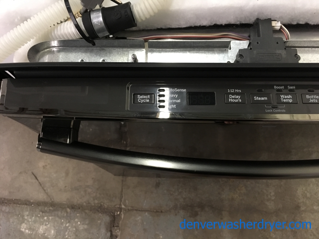 GE Black Stainless Dishwasher, Stainless Tub, Steam, Wash Zones, Sanitize, AutoSense, 3 Racks, Quality Refurbished, 1-Year Warranty!