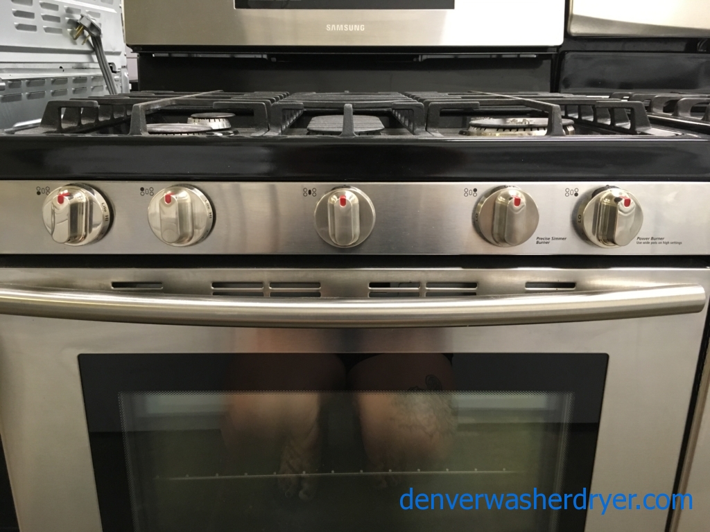 Stainless Samsung GAS Range, 5 Burners, Convection, Warming Drawer, 5.8 Cu.Ft. Capacity, Self-Cleaning, Quality Refurbished, 1-Year Warranty!