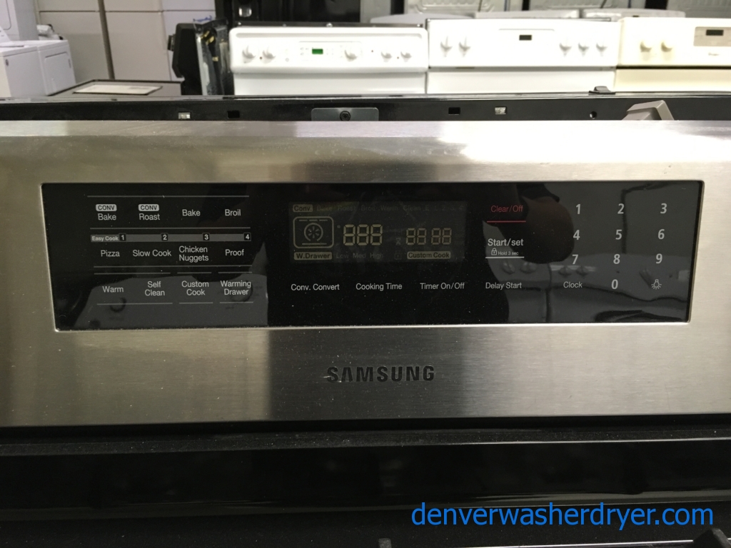 Stainless Samsung GAS Range, 5 Burners, Convection, Warming Drawer, 5.8 Cu.Ft. Capacity, Self-Cleaning, Quality Refurbished, 1-Year Warranty!