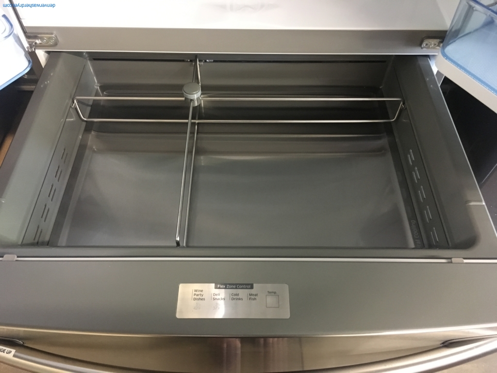 NEW! Flawless Samsung French-Door Refrigerator, Stainless, FlexZone Drawer, 36″ Wide, 1-Year Warranty!