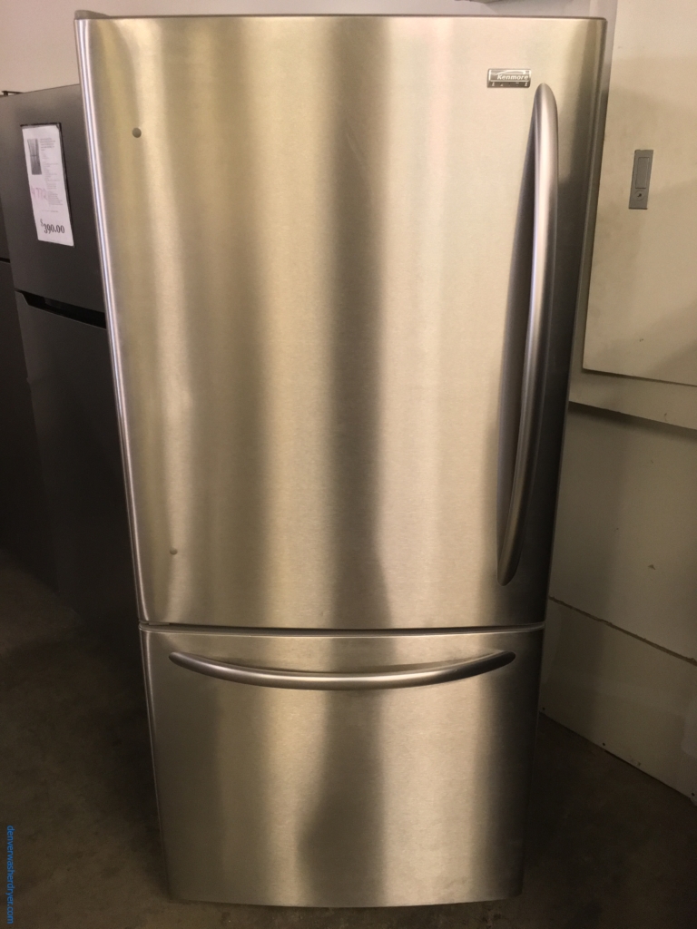 Lightly Used Kenmore ELITE Stainless Bottom-Mount Refrigerator, Humidity Control Crispers, 5 Glass Shelves And LG Gas Stainless Steel Double Oven Range, Quality Refurbished, 1-Year Warranty!