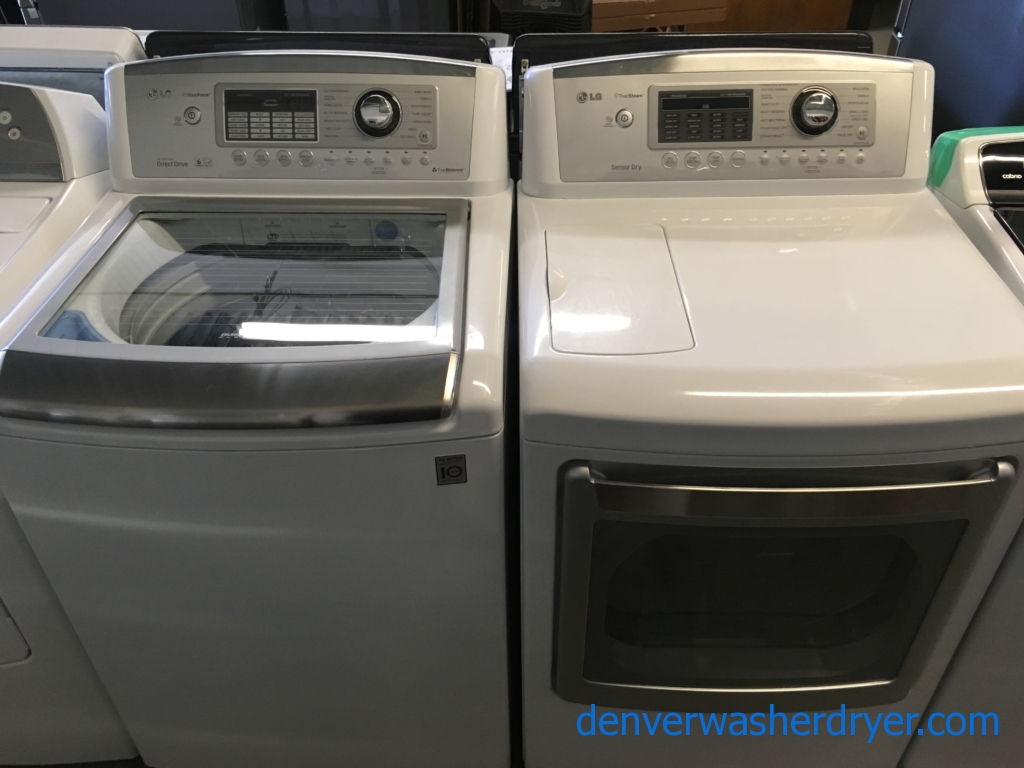 LG Top-Load Washer and Dryer Set, HE, See-Through Lid, Steam Sanitary, Steam Fresh, Anti-Bacterial, Baby Wear and Sports Wear Cycles, Energy-Star Rated, Quality Refurbished, 1-Year Warranty!