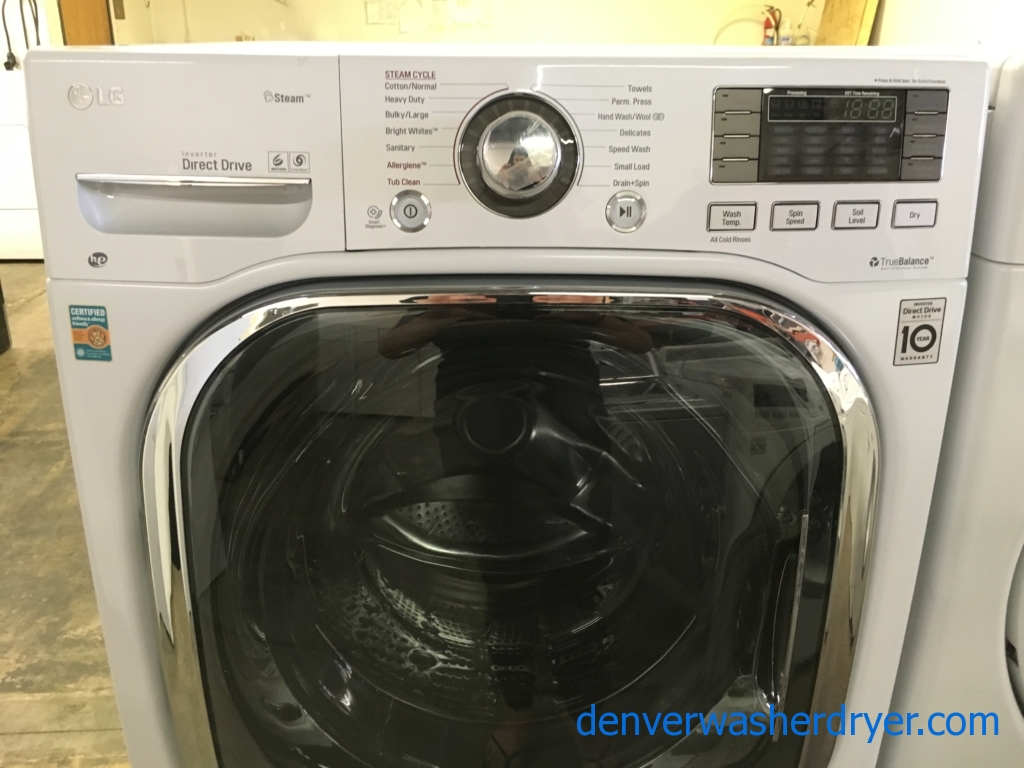 NEW!! LG Front-Load Washer and Dryer Combo w/ Pedestal, White, Ventless, SteamCare, Sanitary and Allergiene Cycles, TurboWash Option, 4.3 Cu.Ft. Capacity, 1-Year Warranty!