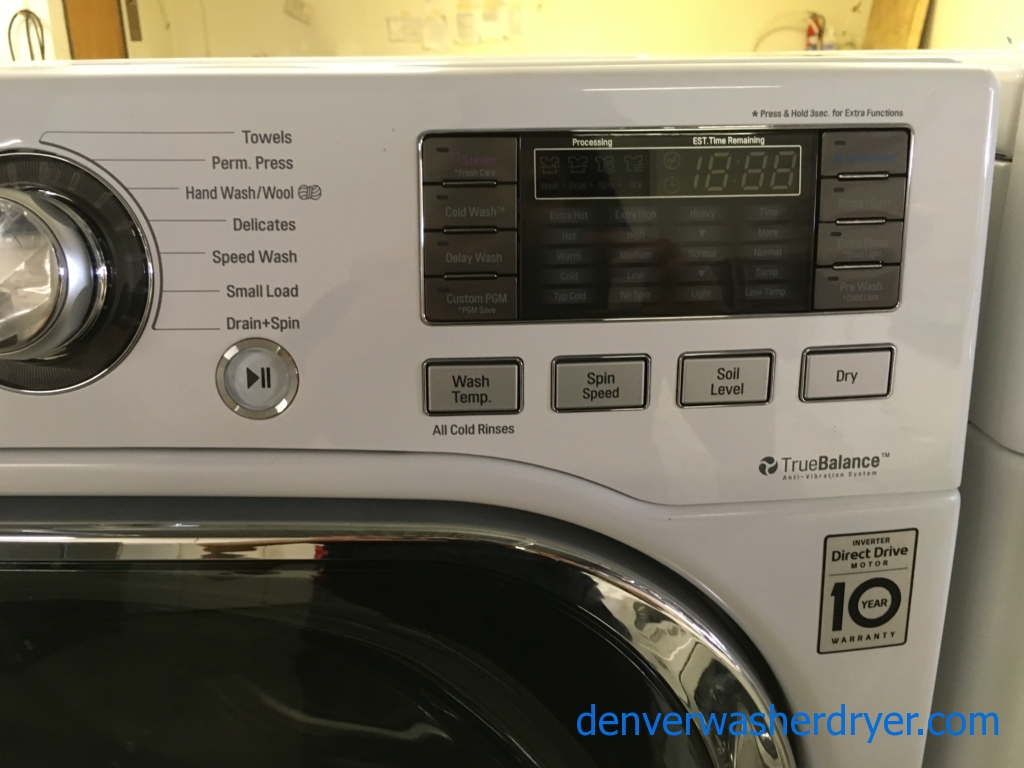 NEW!! LG Front-Load Washer and Dryer Combo w/ Pedestal, White, Ventless, SteamCare, Sanitary and Allergiene Cycles, TurboWash Option, 4.3 Cu.Ft. Capacity, 1-Year Warranty!