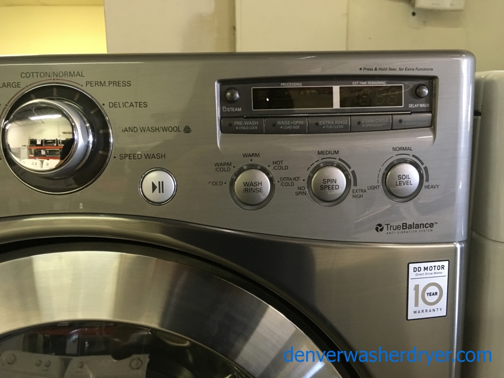 LG Graphite Front-Load Washer w/ Pedestal, TrueSteam, Sanitary and Allergiene Cycles, Stainless Drum, Quality Refurbished, 1-Year Warranty!