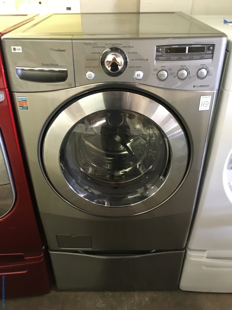 LG Graphite Front-Load Washer w/ Pedestal, TrueSteam, Sanitary and Allergiene Cycles, Stainless Drum, Quality Refurbished, 1-Year Warranty!