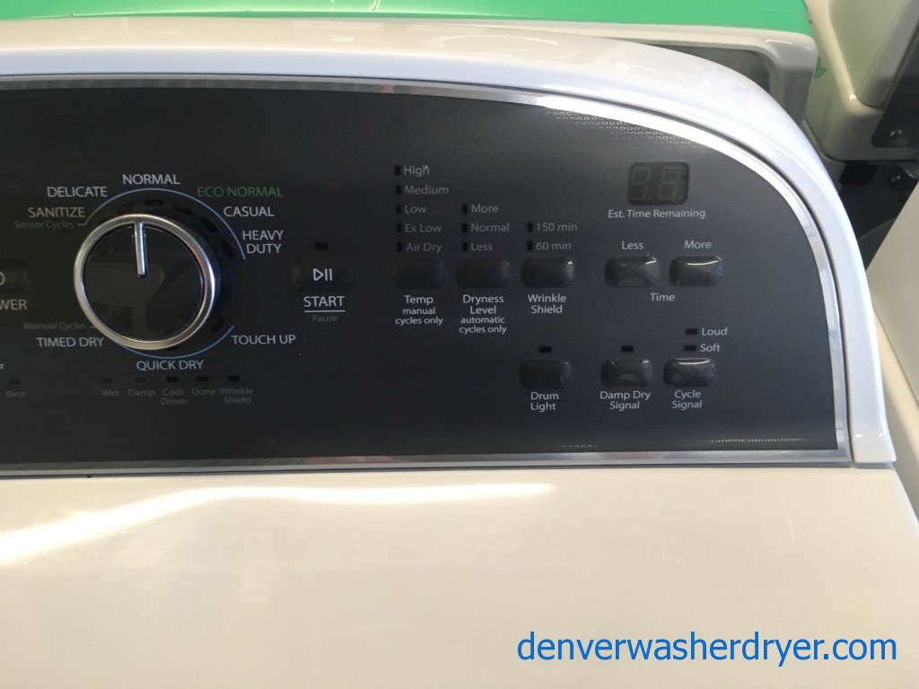 Whirlpool Cabrio Washer and Dryer, Wash-Plate Style, See-Through Lids, Deep Water Wash Cycle, EcoBoost, Sanitize, Wrinkle Shield, Quality Refurbished, 2-Year Warranty!