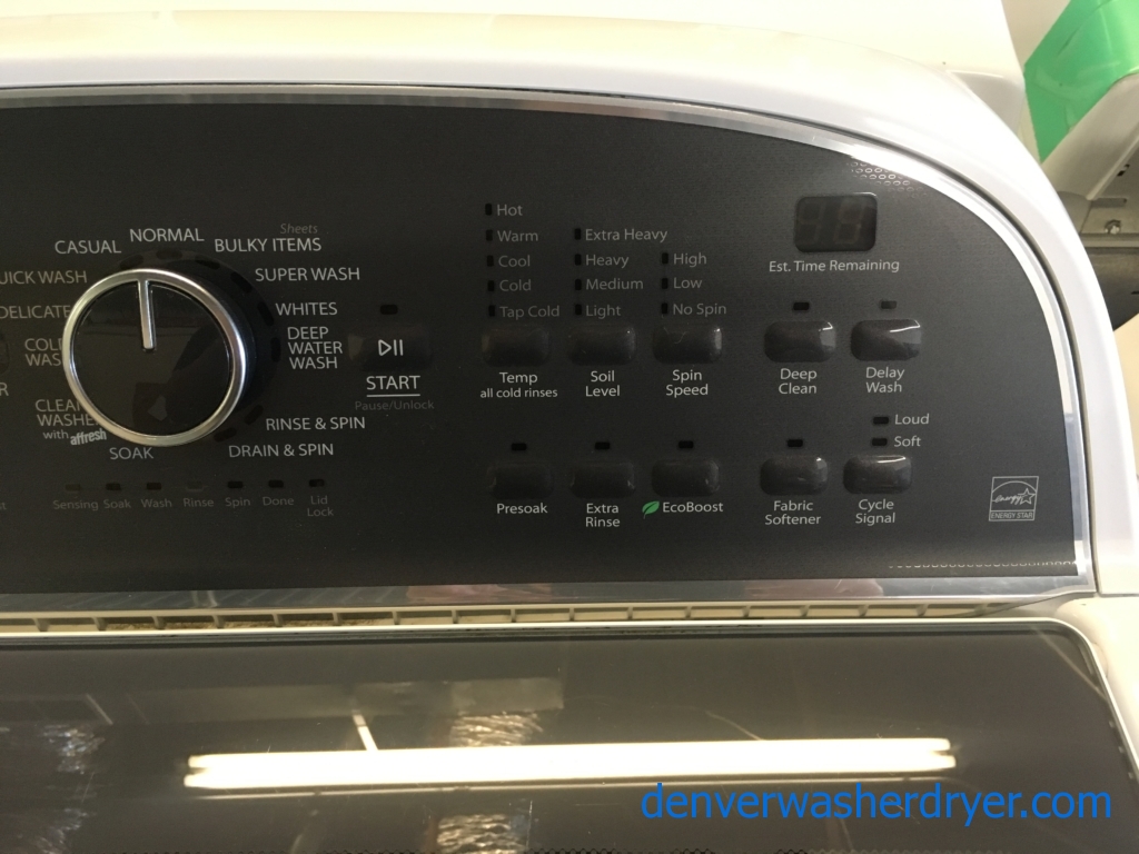 Whirlpool Cabrio Washer and Dryer, Wash-Plate Style, See-Through Lids, Deep Water Wash Cycle, EcoBoost, Sanitize, Wrinkle Shield, Quality Refurbished, 2-Year Warranty!