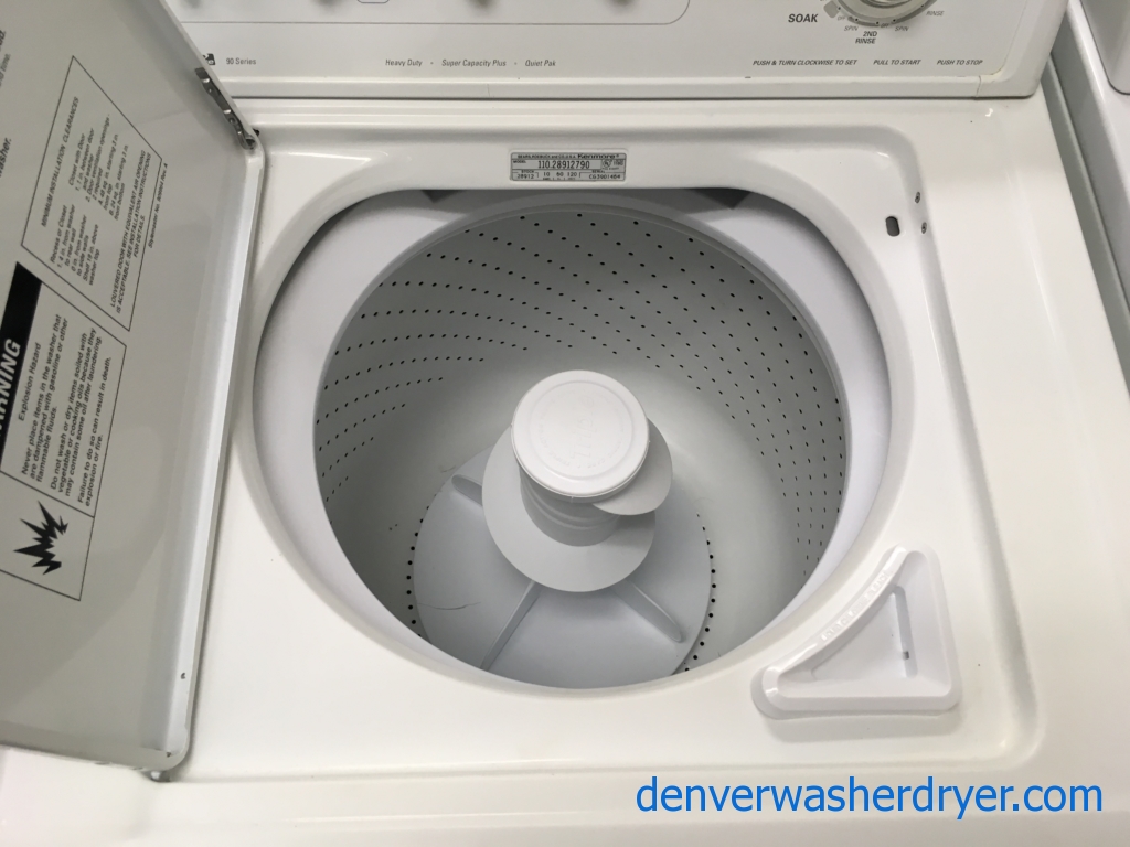 Heavy-Duty Kenmore 90 Series Washer and Dryer, Super Capacity Plus, Agitator, 27″ Wide Dryer, Auto Moisture Sensing, Quality Refurbished, 1-Year Warranty!