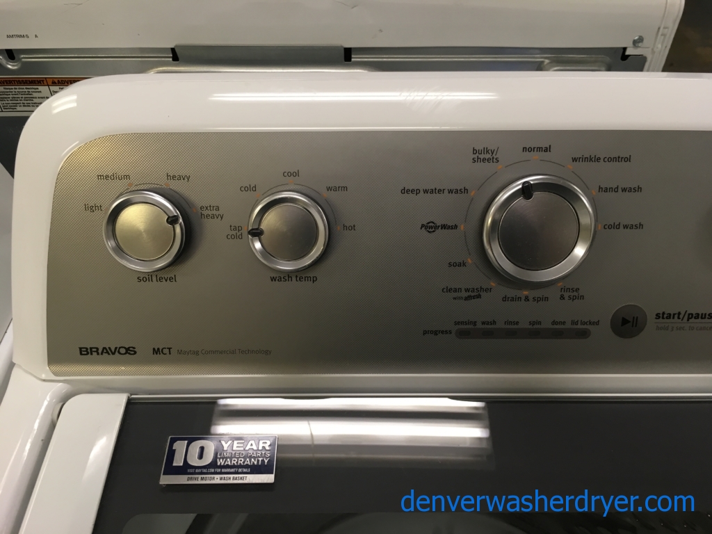 Lightly Used Maytag Bravos MCT Top-Load Washer, HE, Wash-Plate Style, 4.3 Cu.Ft. Capacity, Quality Refurbished, 1-Year Warranty!