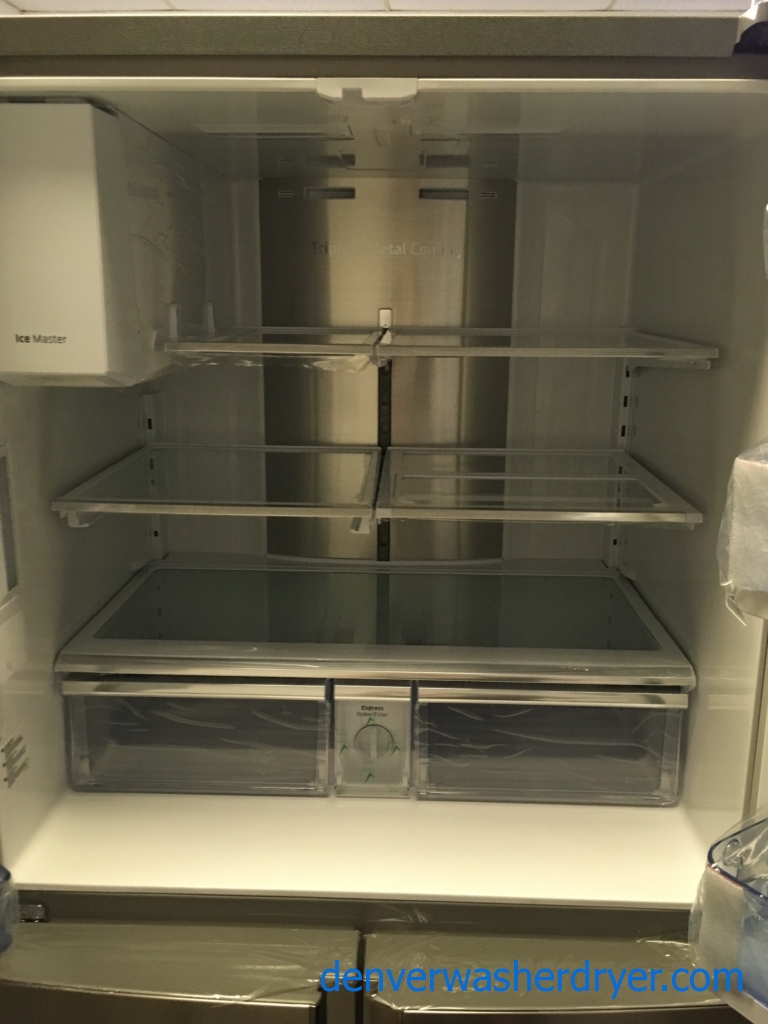 NEW Stainless Samsung Flex 4 Door French Refrigerator, Flex Zone, Food Showcase, 27.8 Cu.Ft. Capacity, 1-Year Warranty!