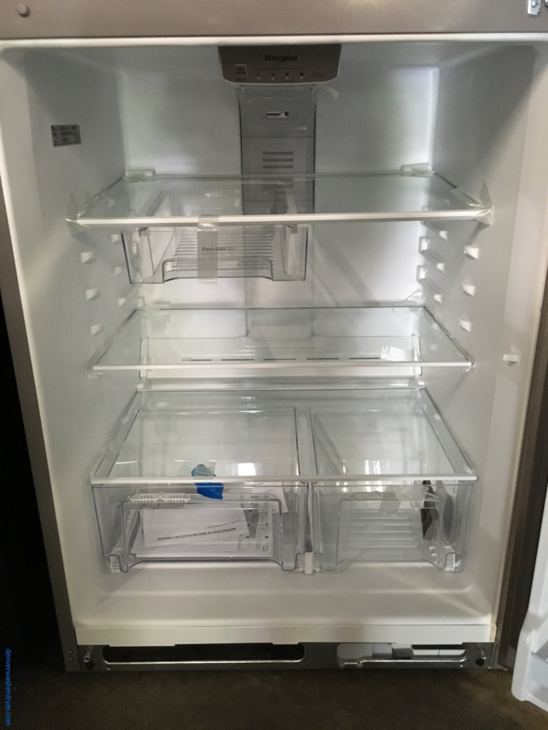 NEW!! Stainless Top-Mount Whirlpool Refrigerator, Clear Humidity Control Crispers, 20.5 Cu.Ft. Capacity, LED Lighting, 1-Year Warranty!