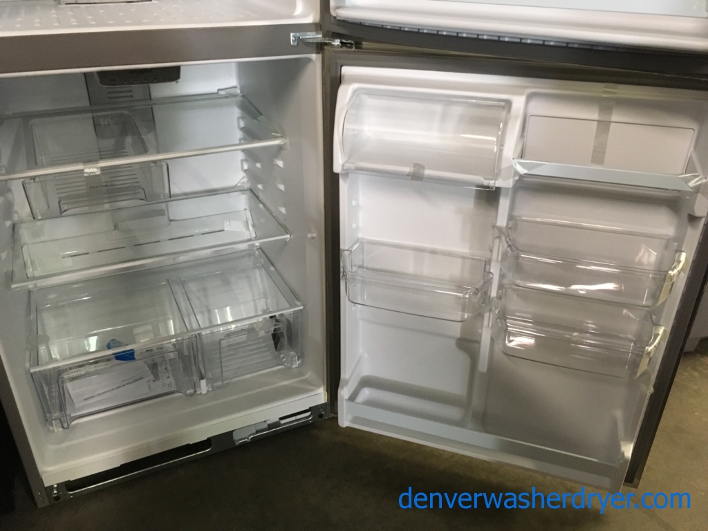 NEW!! Stainless Top-Mount Whirlpool Refrigerator, Clear Humidity Control Crispers, 20.5 Cu.Ft. Capacity, LED Lighting, 1-Year Warranty!
