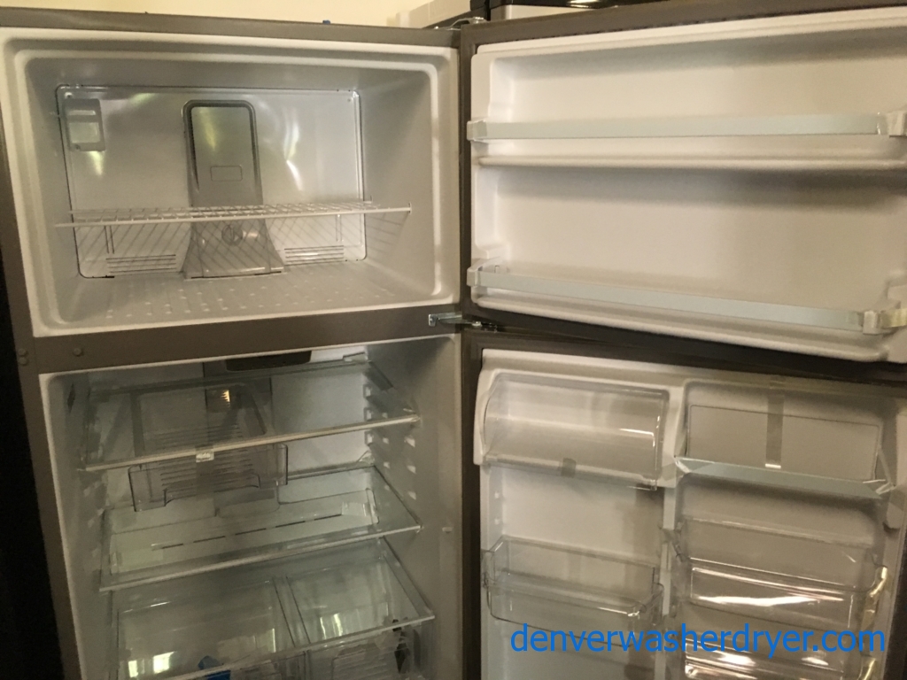 NEW!! Stainless Top-Mount Whirlpool Refrigerator, Clear Humidity Control Crispers, 20.5 Cu.Ft. Capacity, LED Lighting, 1-Year Warranty!