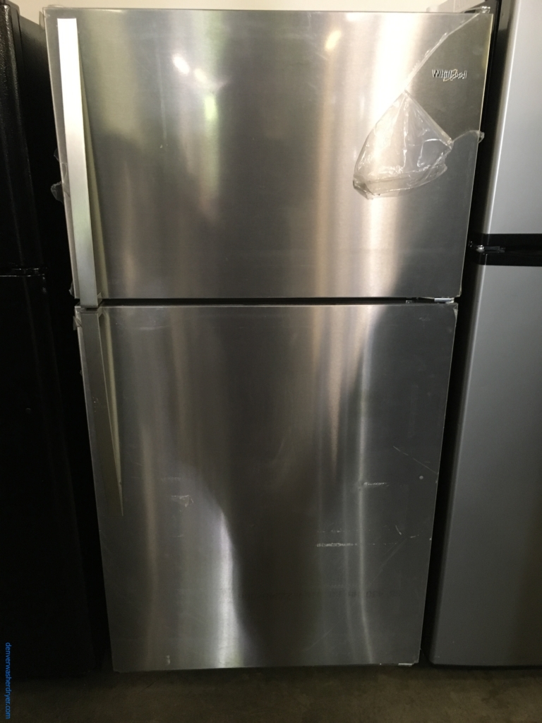 NEW!! Stainless Top-Mount Whirlpool Refrigerator, Clear Humidity Control Crispers, 20.5 Cu.Ft. Capacity, LED Lighting, 1-Year Warranty!