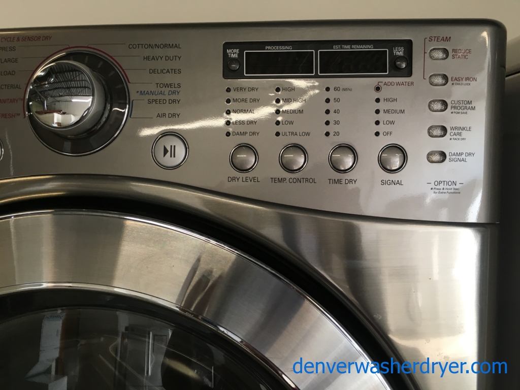 GRRREAT! Grey LG Front Load Set, Samsung French-Door Refrigerator, Bosch Dishwasher, Gas Range, Quality Refurbished 1-Year Warranty