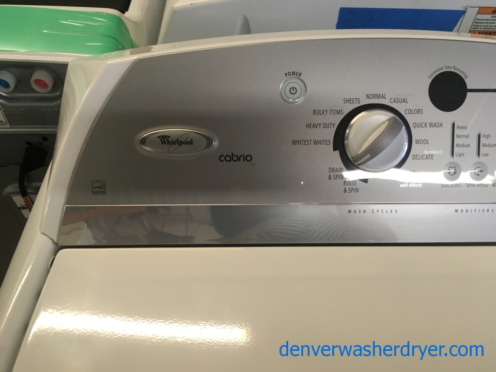 Whirpool Cabrio HE Washer and Dryer Set, Heavy-Duty, Wash-Plate Style, Wrinkle Shield Option, Deep Clean, Quality Refurbished, 1-Year Warranty!
