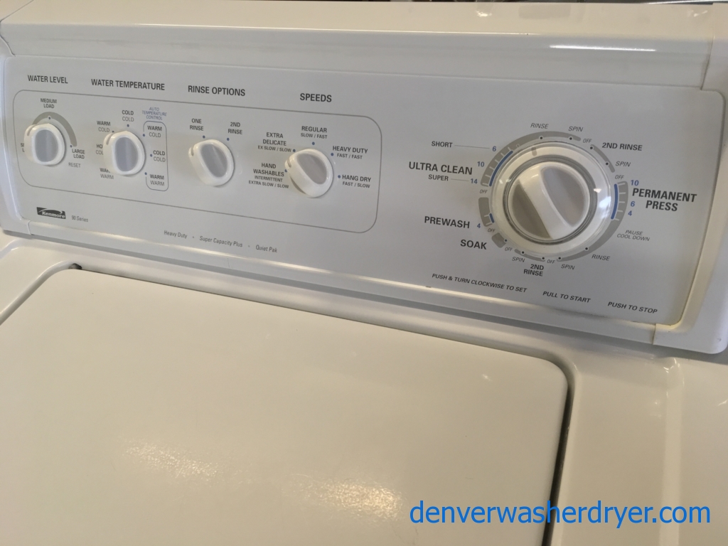 Heavy-Duty Kenmore 90 Series Washer and Dryer, Super Capacity Plus, Agitator, 27″ Wide Dryer, Auto Moisture Sensing, Quality Refurbished, 1-Year Warranty!