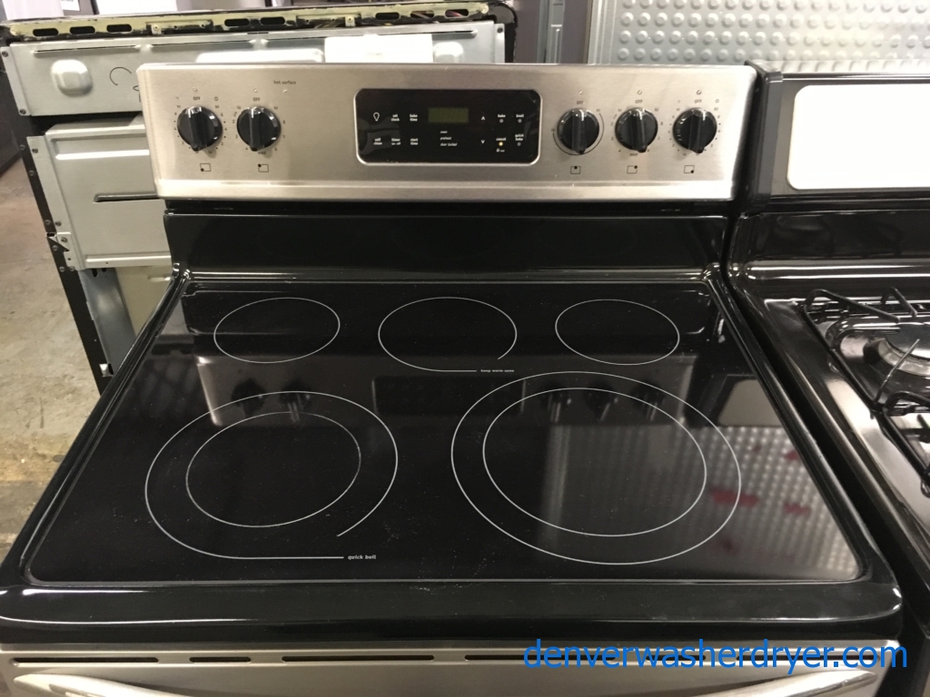 Beautiful Free-Standing Frigidaire Stainless Glass-Top Range, 5 Burners, Warm Zone, Self-Cleaning, Quality Refurbished, 1-Year Warranty!
