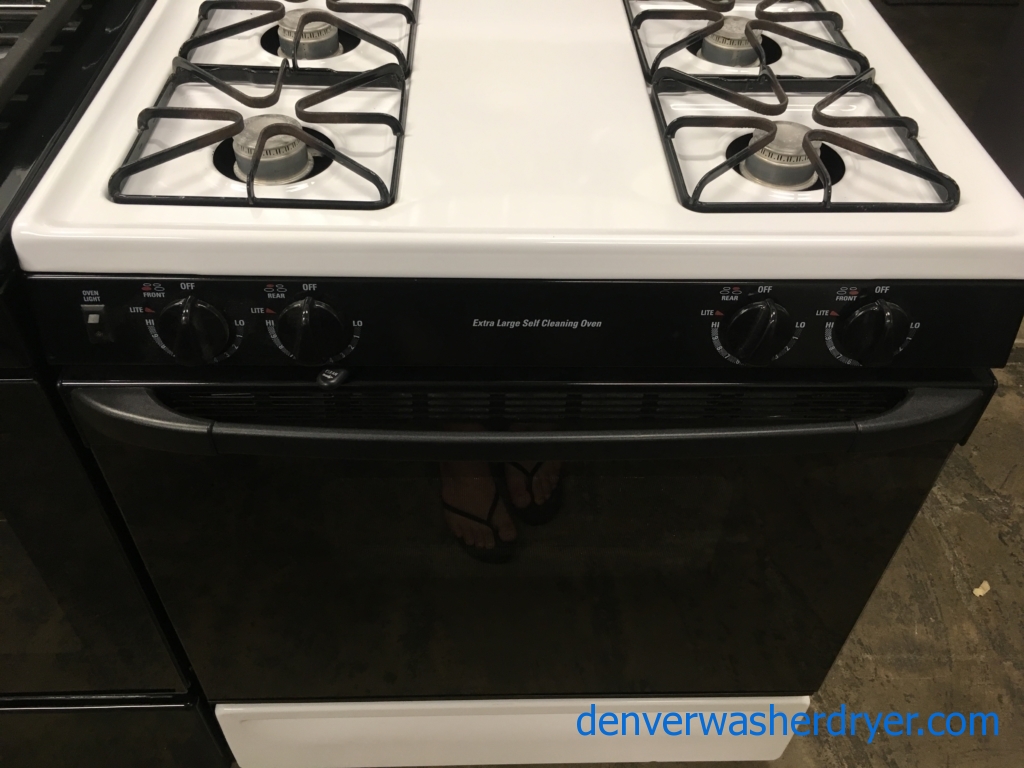G.E Gas Range in Black and White, Quality Refurbished 1-Year Warranty