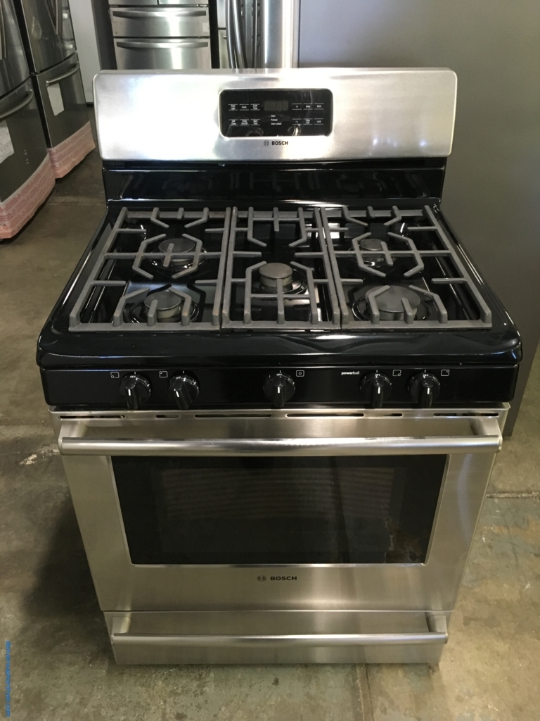 Bosch GAS Stainless Range, Free-Standing, 5 Burners, 5.0 Cu.Ft. Capacity, Self Cleaning, Quality Refurbished, 1-Year Warranty!