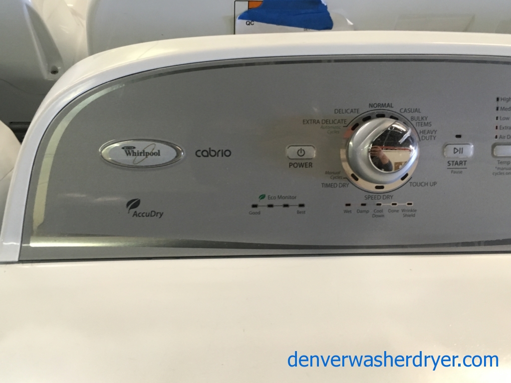 Whirlpool Cabrio HE Washer and Dryer Set, Energy-Star Rated, Wash-Plate Style, Wrinkle Shield, Auto-Load Sensing, PreSoak and Extra-Rinse Options, Quality Refurbished, 1-Year Warranty!