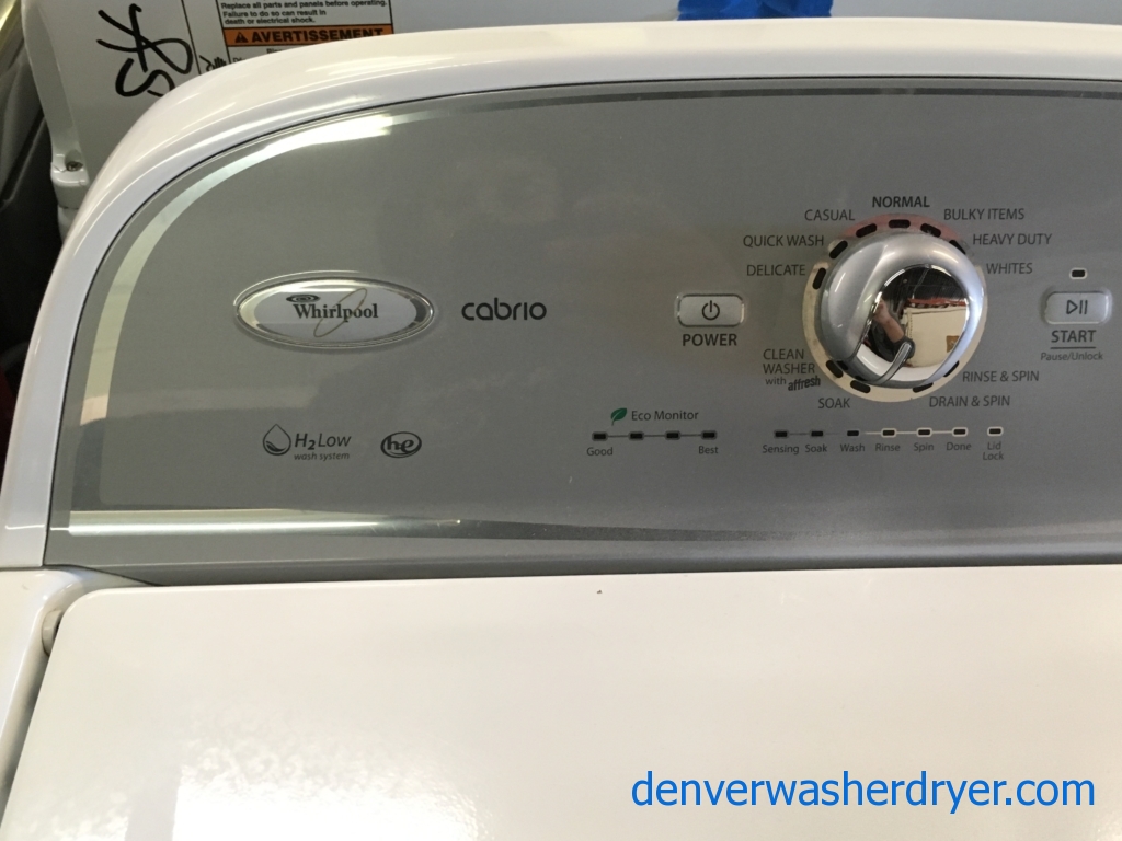 Whirlpool Cabrio HE Washer and Dryer Set, Energy-Star Rated, Wash-Plate Style, Wrinkle Shield, Auto-Load Sensing, PreSoak and Extra-Rinse Options, Quality Refurbished, 1-Year Warranty!